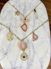 Load image into Gallery viewer, Rose Quartz and Clear Quartz Charm Necklace
